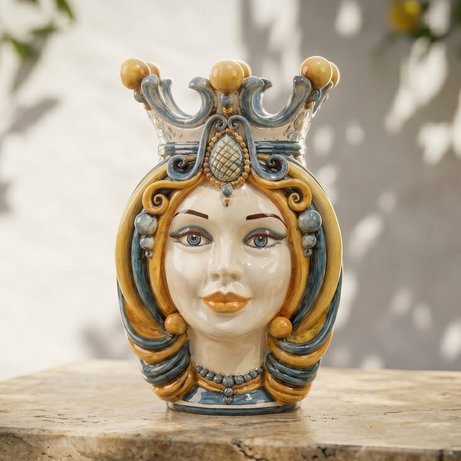 Testa di Moro H 38 cm – Frau, Blau und Orange
