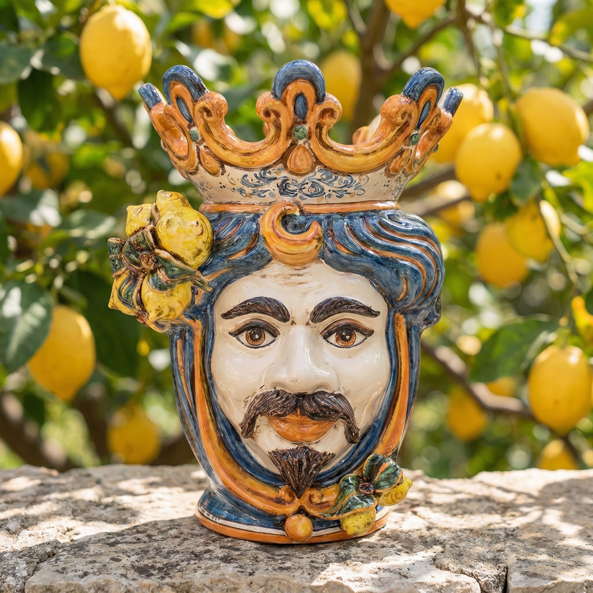 Testa h 40 limoni blu e arancio maschio bianco