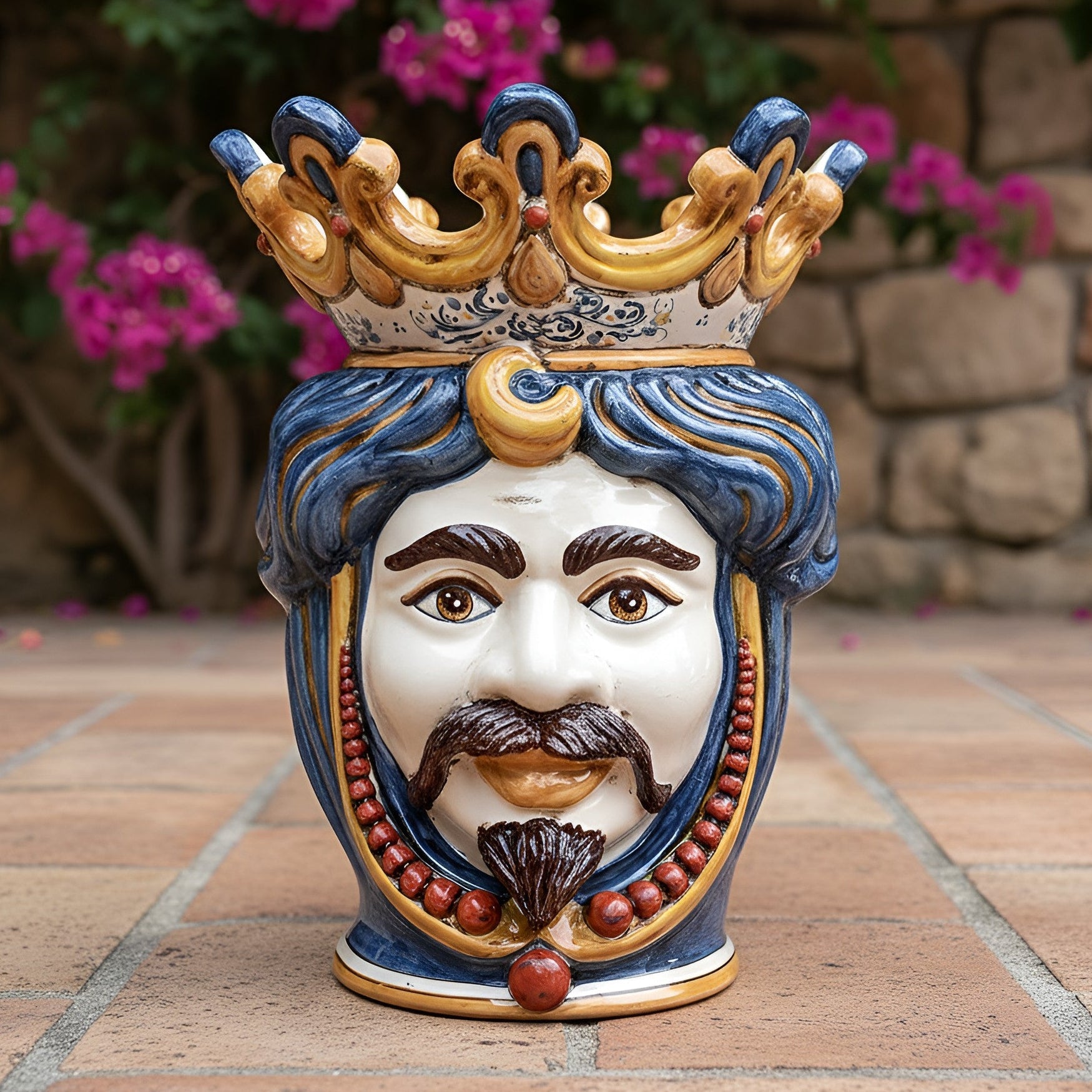 Testa h 40 c/perline decoro sicily maschio bianco