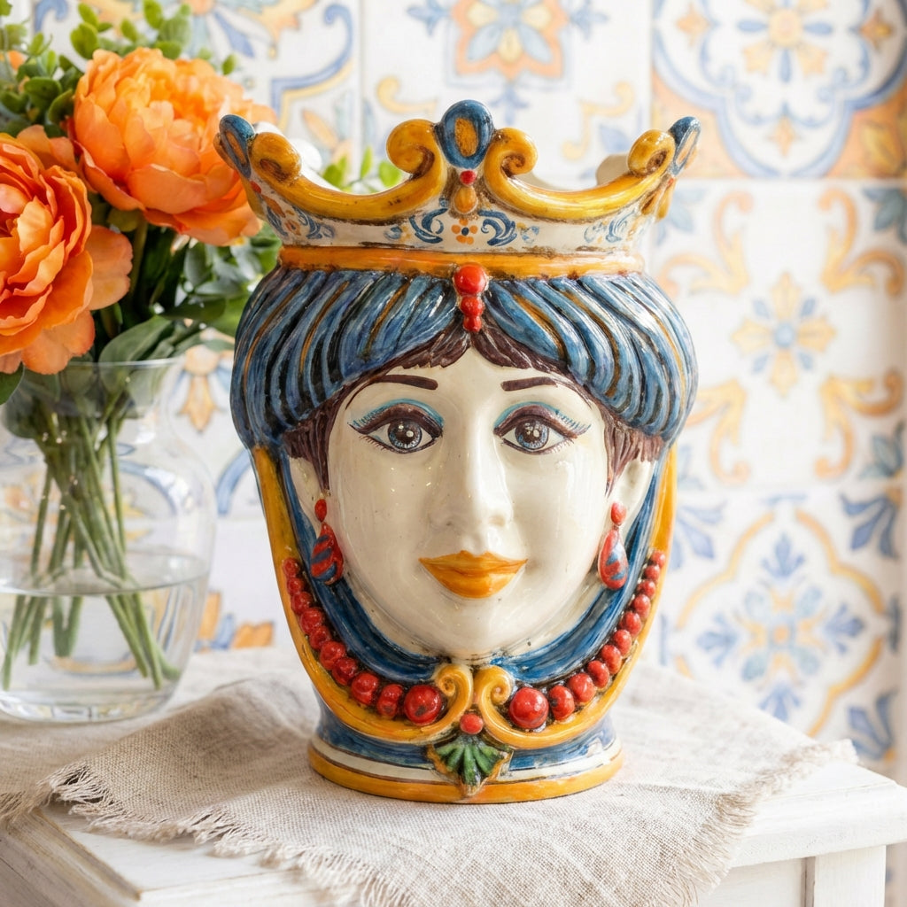 Testa di Moro con Perline h 25 cm — Donna, Decoro Sicily