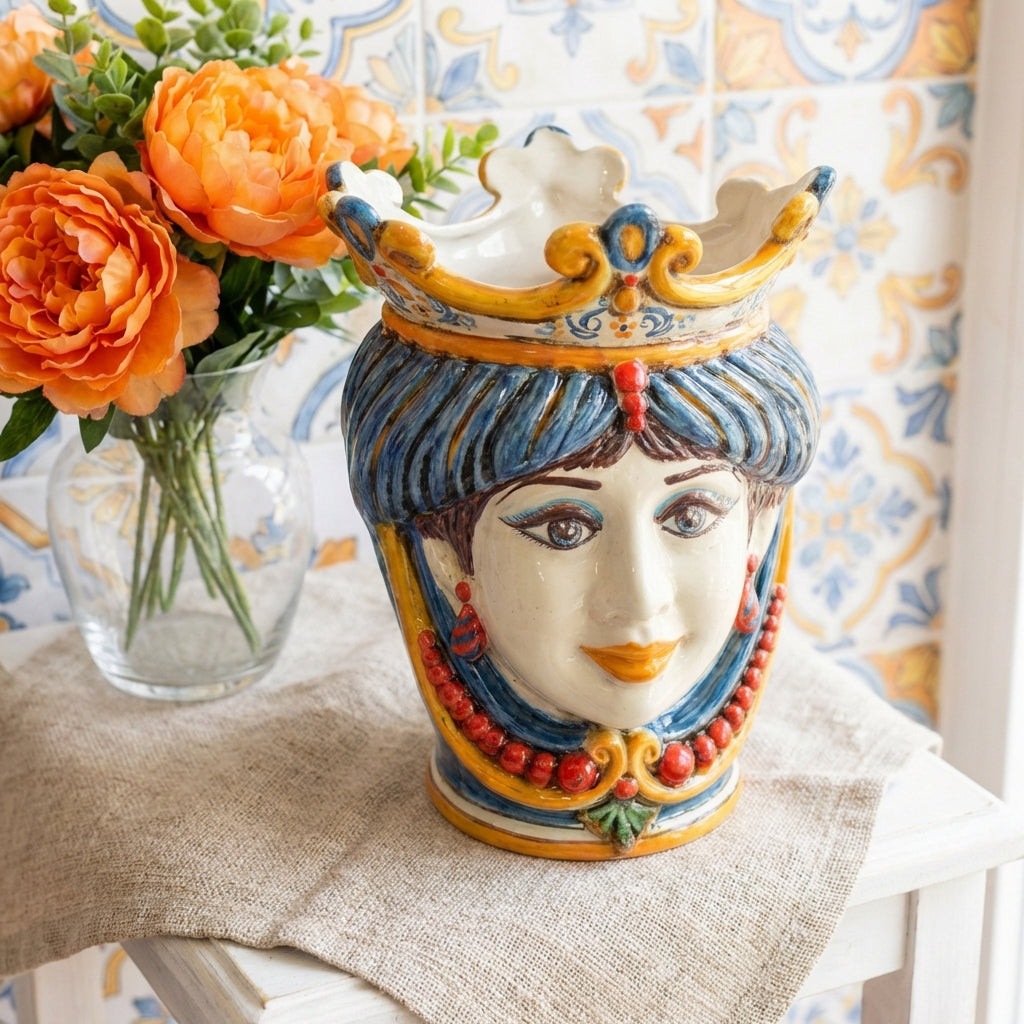 Testa di Moro con Perline h 25 cm — Donna, Decoro Sicily