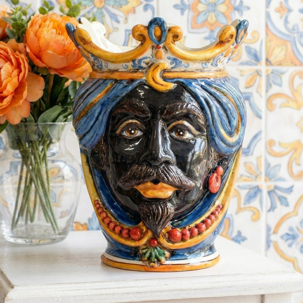 Testa di Moro con Perline h 25 cm — Maschio Moro, Decoro Sicily