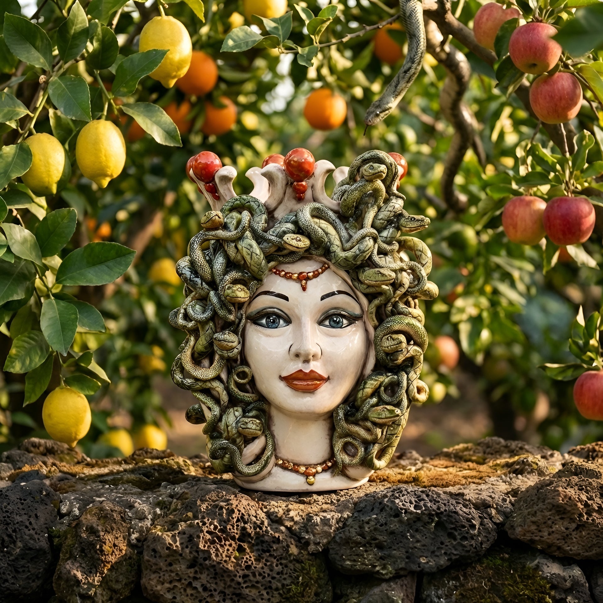 Medusenkopf H 38 cm — Perlmutt | Keramik Caltagirone