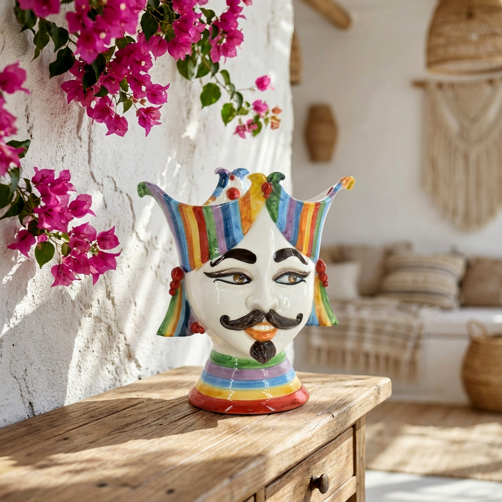 testa-di-moro-aisha-25-cm-white-and-color-viso-uomo-in-ceramica-siciliana-ceramiche-di-caltagirone-sofia-3 - Moorish Head