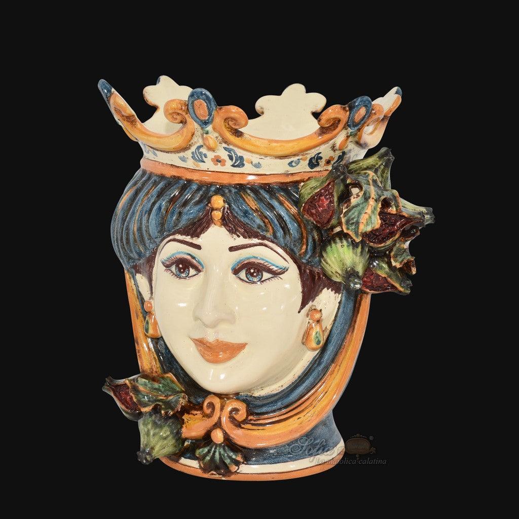 testa-h-25-fichi-blu-e-arancio-femmina-ceramiche-di-caltagirone-sofia-29294 - Moorish Head