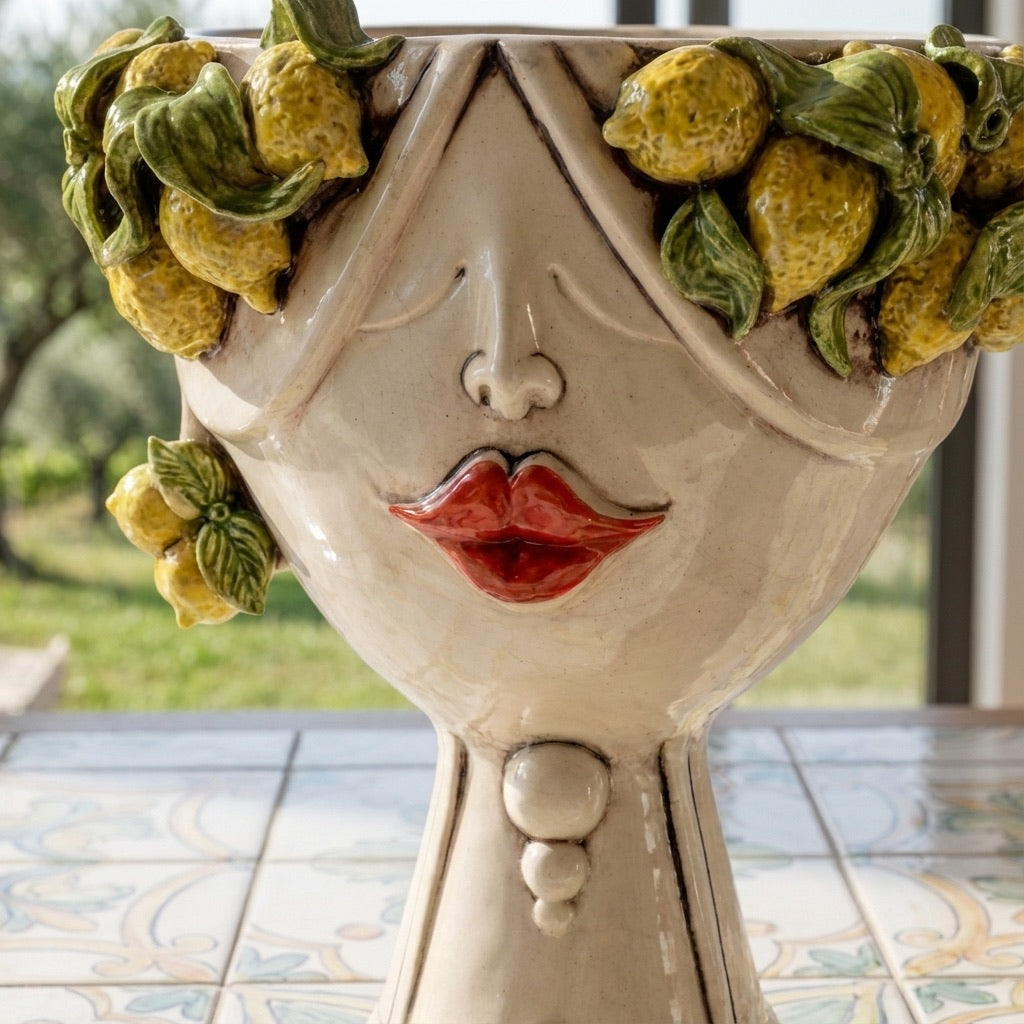 testa-h-30-zahira-limoni-siciliani-in-madreperla-viso-donna-ceramiche-di-caltagirone-sofia-5 - Moorish Head