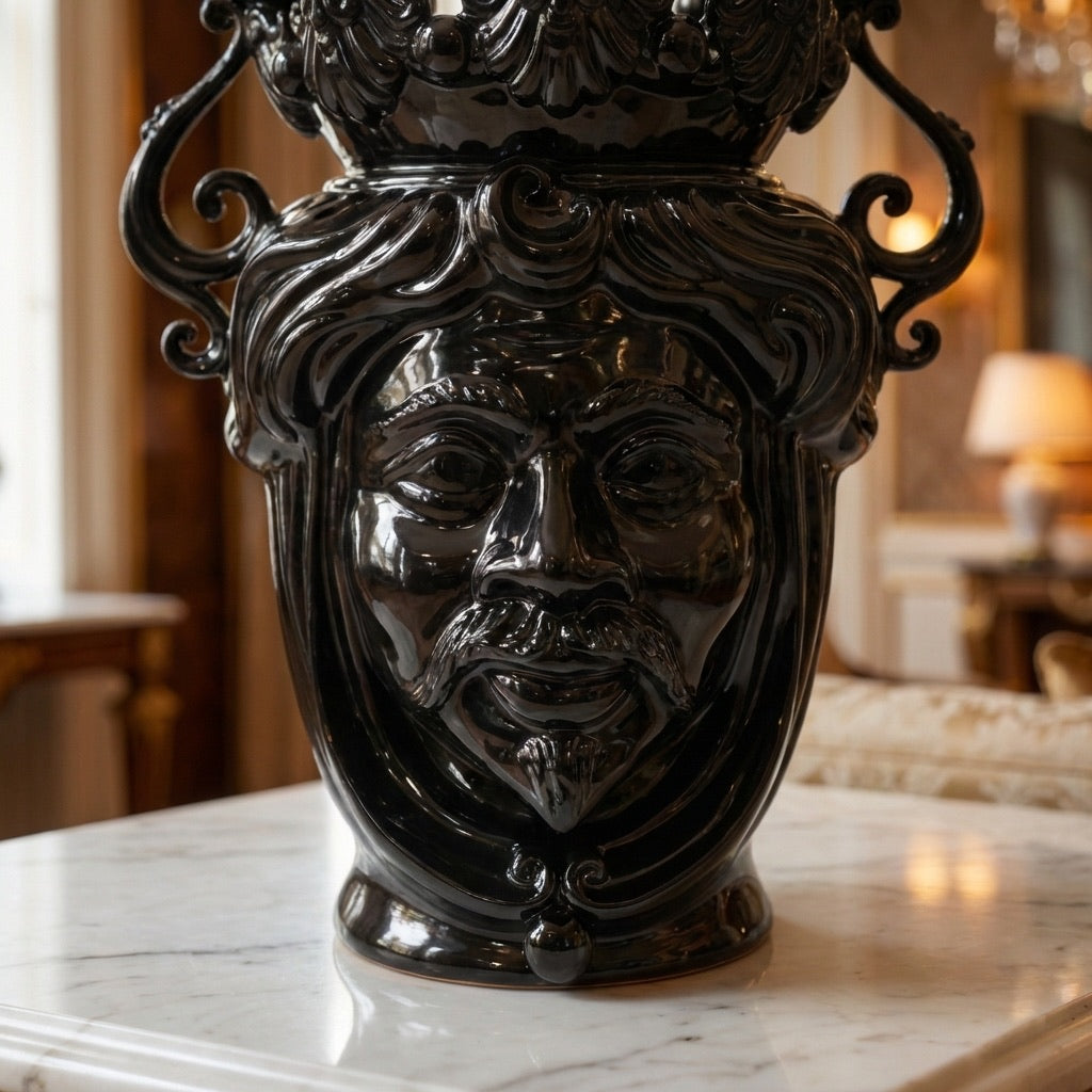 testa-porta-candele-h-40-black-line-uomo-sespressione-ceramiche-di-caltagirone-sofia-3 - Moorish Head