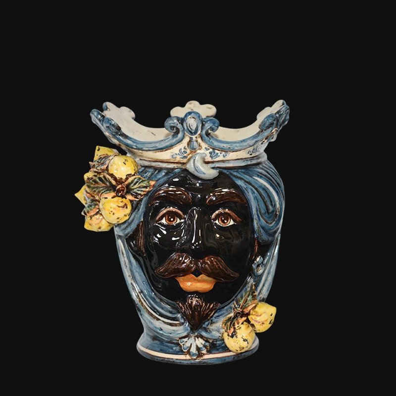 Sicilian ceramic "Moor's head" with sicilian lemons from Caltagirone  - 1