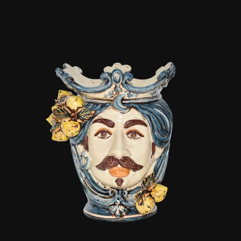 Sicilian ceramic "Moor's head" with sicilian lemons from Caltagirone  - 1