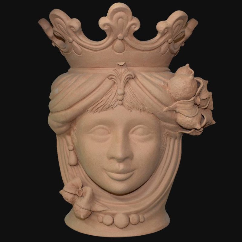 Ceramic Head with lemons h 40 terracotta female  - 1