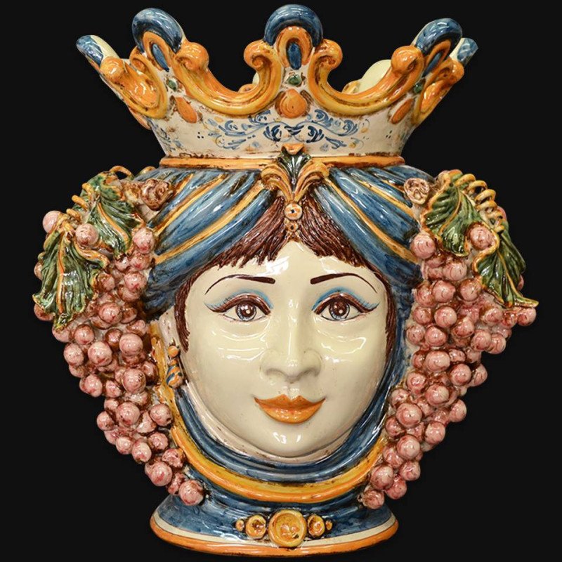 Ceramic Head with grapes h 40 blue/orange female  - 1