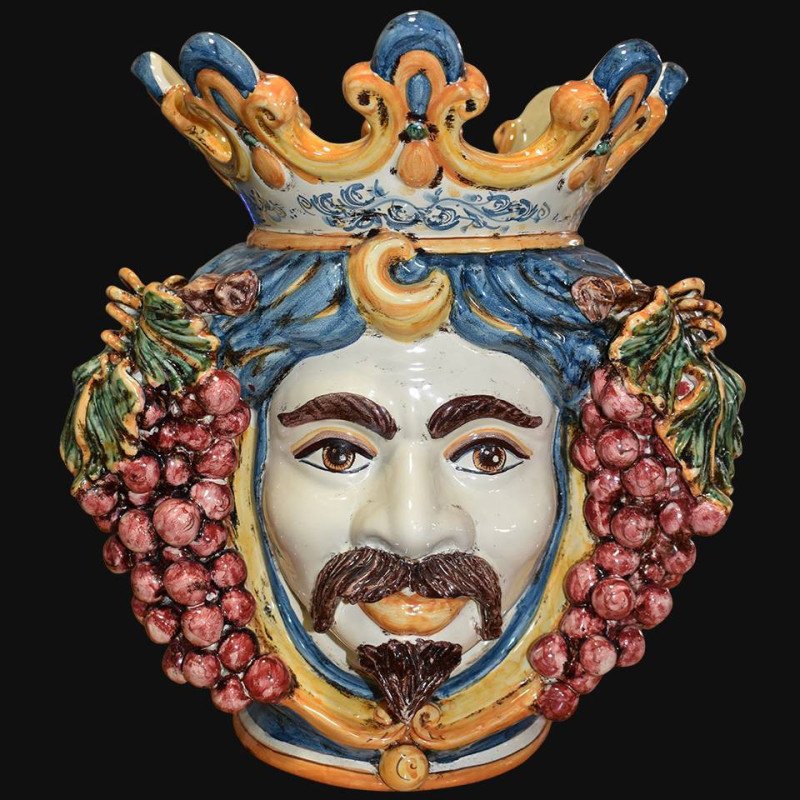 Ceramic Head with grapes h 40 blue/orange male  - 1