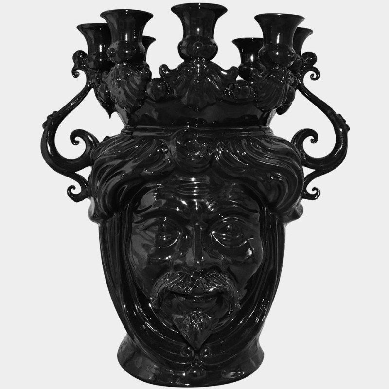 Sicilian ceramic "Moor's head" Candle stick from Caltagirone.  - 1