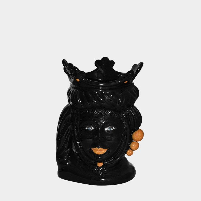 Vase head h 20 black with beads orange woman  - 1