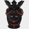 Ceramic Head Vase h 40 w/red beads black Line female  - 1