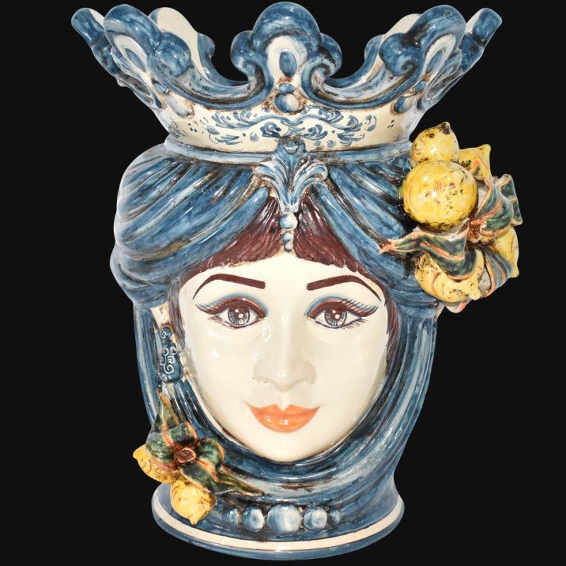 Sicilian ceramic "Moor's head" with sicilian lemons from Caltagirone  - 1