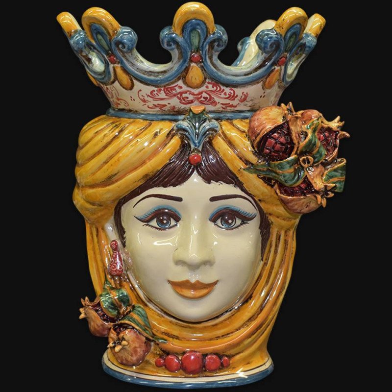 Ceramic Head with pomegranate h 40 yellow/orange female  - 1