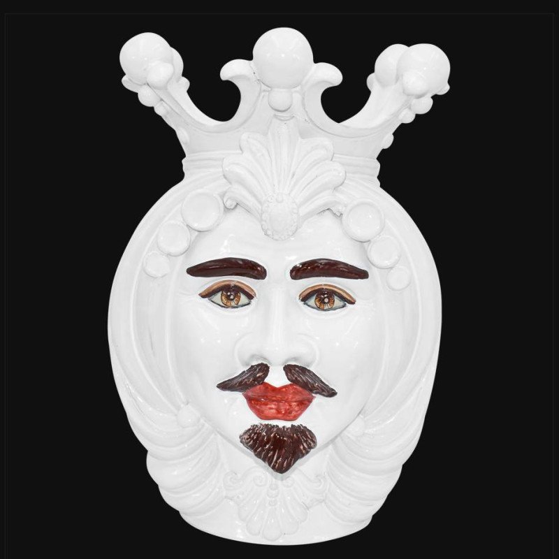 Ceramic Head h 40 white line male - Modern Moorish heads Sofia Ceramiche  - 1