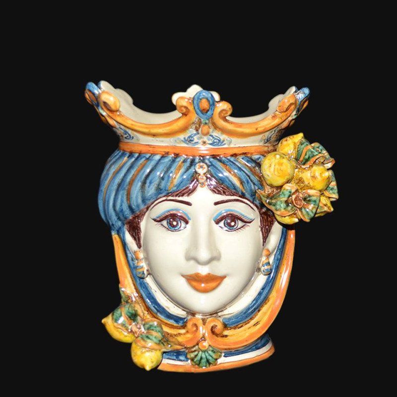 Ceramic Head with lemons h 25 blu/orange female  - 1