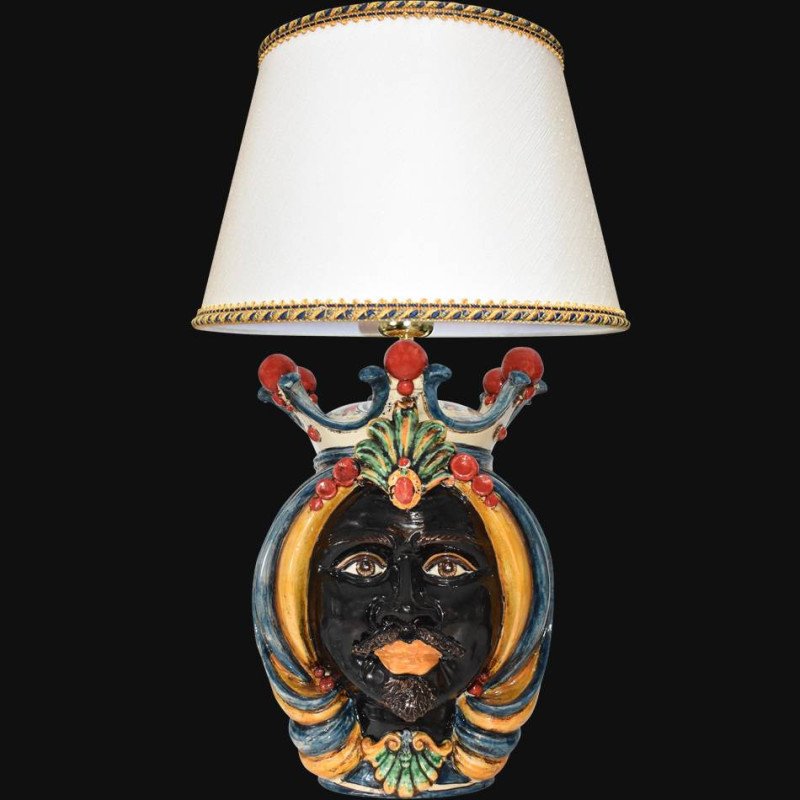 Ceramic Lamp Head of Sicily h 65 blu and orange male - Sofia Ceramiche artistic Ceramics  - 1