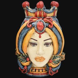 Ceramic Head of Sicily h 40 blu and orange female - Sofia Ceramiche artistic Ceramics  - 1