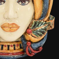 Ceramic Head of Sicily h 40 blu and orange female - Sofia Ceramiche artistic Ceramics  - 2