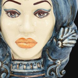 Ceramic Head of Sicily h 40 mono blu  female - Sofia Ceramiche artistic Ceramics  - 2