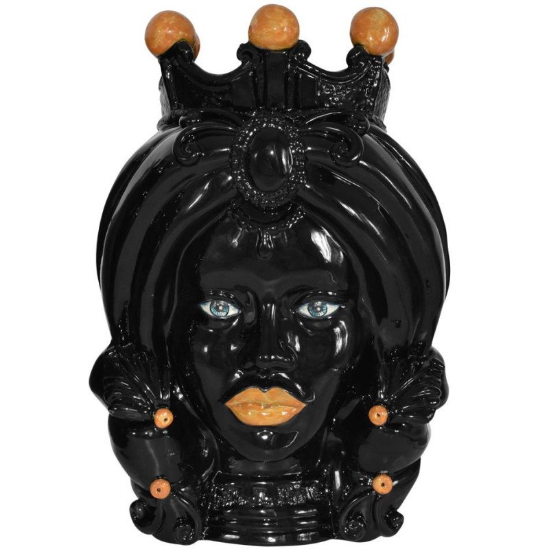 Moorish Head h 40 turban black/orange female in sicilian ceramic  - 1