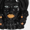 Moorish Head h 40 turban black/orange female in sicilian ceramic  - 2