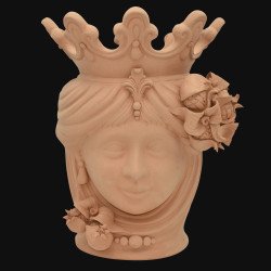 Ceramic terracotta Head with pomegranates h 40 female  - 1