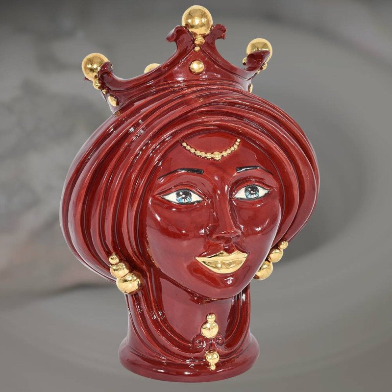 Testa h 30 Bordeaux e oro donna - Modern Moorish heads Sofia Ceramiche  - 1