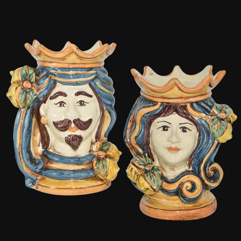 Pair of moor's heads h 15 cm in caltagirone ceramic  - 1