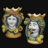 Pair of moor's heads h 15 cm in caltagirone ceramic  - 1