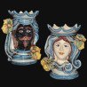 Pair of moor's heads h 15 cm in caltagirone ceramic  - 1