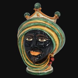 Moor Head Vase h 30 Green and Orange - Modern Moorish heads Sofia Ceramiche  - 1