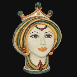 Moorish Head h 30 green and orange - Modern Moorish heads Sofia Ceramiche  - 1