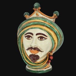 Moor Head Vase h 30 Green and Orange - Modern Moorish heads Sofia Ceramiche  - 1