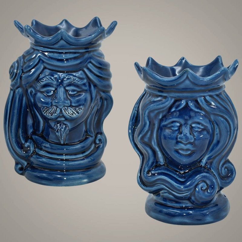 Pair of Sicilian ceramic "Moor's head" from Caltagirone.  - 1