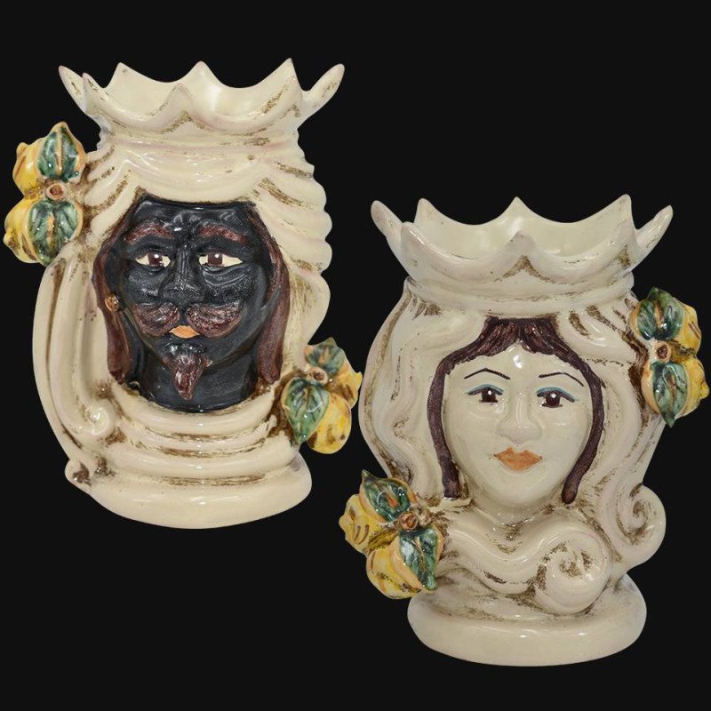 Pair of moor's heads h 15 cm in caltagirone ceramic  - 1