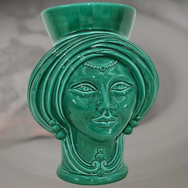 Testa h 30 Integral Green woman - Modern Moorish heads Sofia Ceramiche  - 1