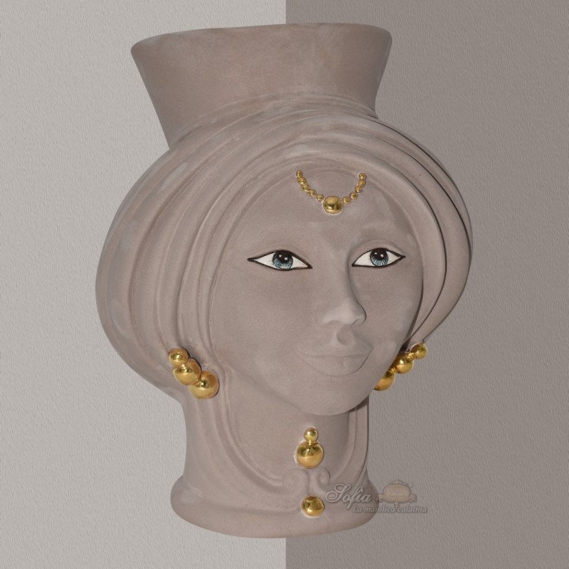 Testa h 30 Matt dove gray and gold woman - Modern Moorish heads Sofia Ceramiche  - 1