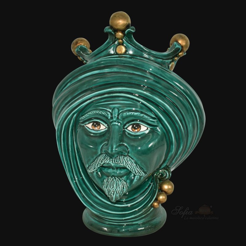 Moorish head h 30 Emerald and Gold man - Modern Moorish heads Sofia Ceramiche - Modern Moorish heads Sofia Ceramiche  - 1