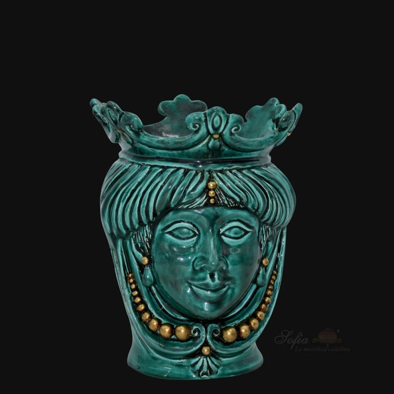 Moorish head h 25 Emerald and Gold woman - Modern Moorish heads Sofia Ceramiche  - 1