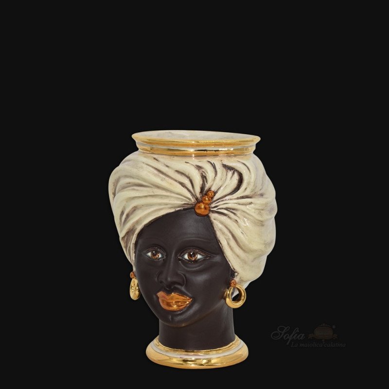 Testa h 20 tuareg madreperla con oro e lustri femmina - Modern Moorish heads Sofia Ceramiche  - 1