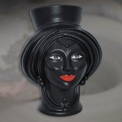 Modern Dark Head vase h 30 Black Matt Woman  - 1