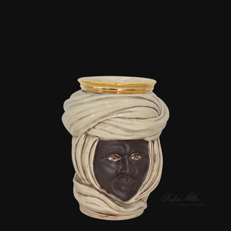 Testa h 20 tuareg madreperla con oro e lustri maschio - Modern Moorish heads Sofia Ceramiche  - 1