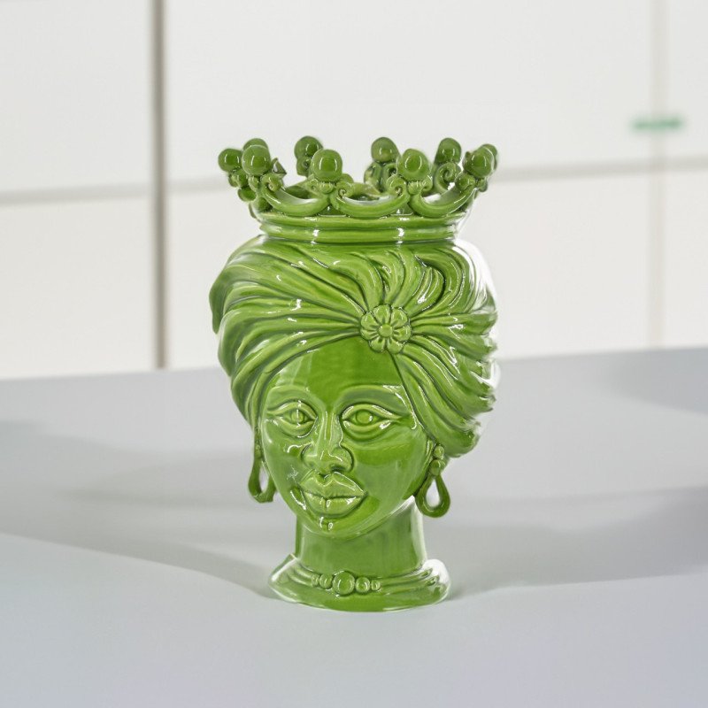 Modern Sicilian Moorish Head vase | Green Moor's Head h 20 tuareg  - 1