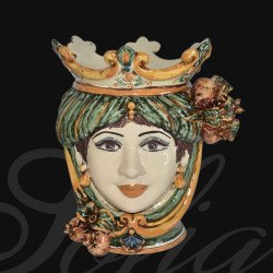 Ceramic Head with pomegranate h 25 green/orange female  - 3