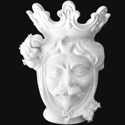 Ceramic Head with pomegranate h 40 white line male - Modern Moorish heads Sofia Ceramiche  - 1