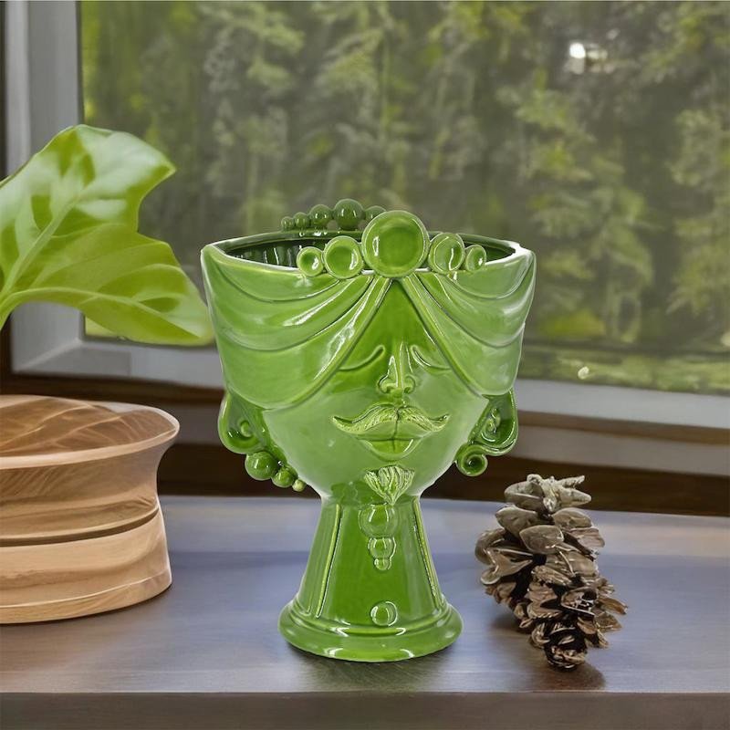 Testa Uomo in Ceramica Caltagirone | Zahira Verde Foglia 30cm  - 1